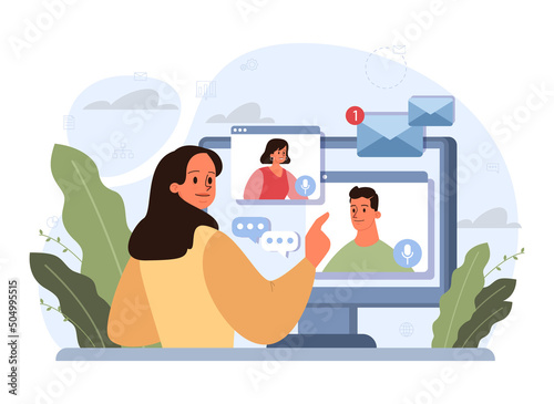 Online business communication concept. Characters with smart