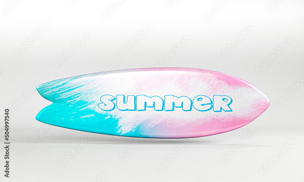 Colorful Surfboard on white isolated background. 3D rendering