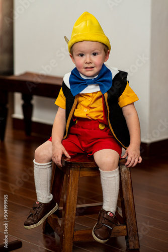 Photo Beautiful boy in Pinocchio costume