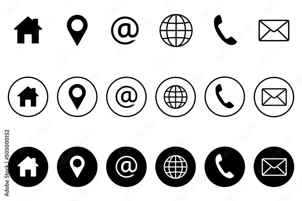 Contact us Web icon set for web and mobile. Communication set. Flat vector illustration