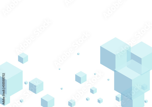 Gray Block Background White Vector. Cube Element Design. Sky Blue Box Blockchain Card. Group Template. Monochrome Scatter Square.