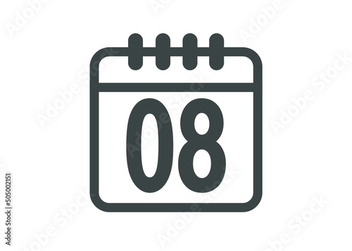 Calendar icon vector. Simple calendar with date 8.