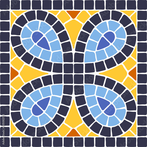 Ancient mosaic tile pattern. Decorative antique stone ornament.
