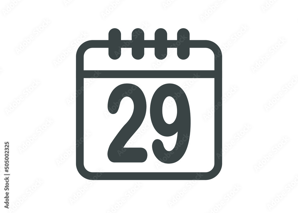 Calendar icon vector. Simple calendar with date 29. Calendar icon vector. Simple calendar with date 29.