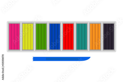 Multi-colored plasticine in a box. Color silhouette. Horizontal top view from the front. Vector simple flat graphic illustration. Isolated object on a white background. Isolate.