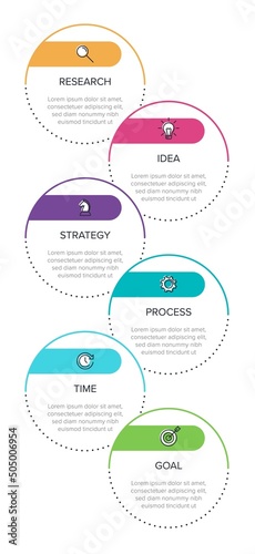 Vertical infographic design with icons and 6 options or steps. Thin line. Infographics business concept. Can be used for info graphics, flow charts, presentations, mobile web sites, printed materials.