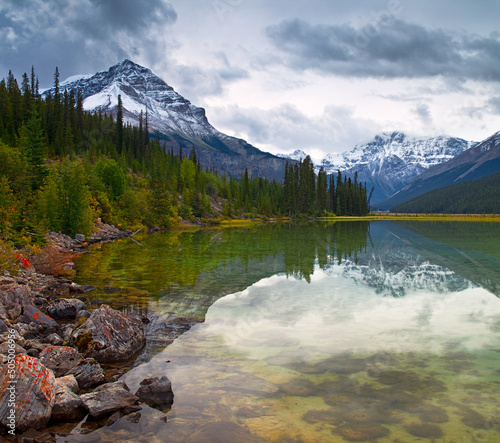 A mountain pond near Beauty Creek along the Icefield Parkway in Banff National Park, Alberta, Canada