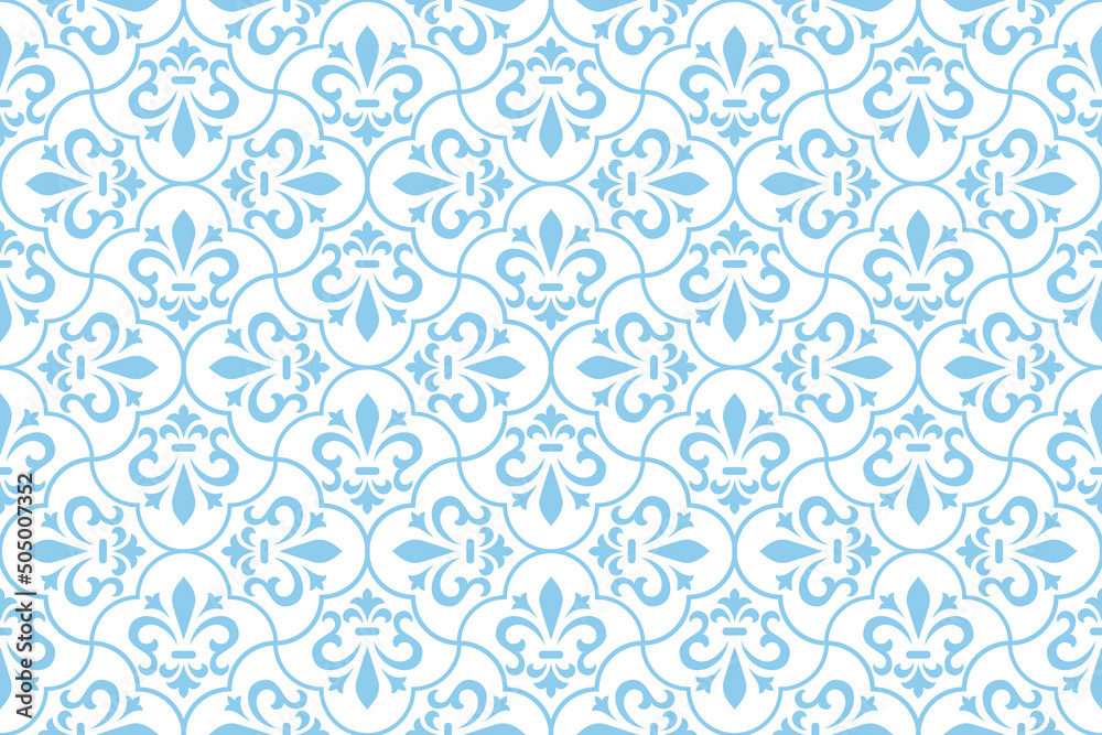 Flower geometric pattern. Seamless vector background. White and blue ornament Flower geometric pattern. Seamless vector background. White and blue ornament