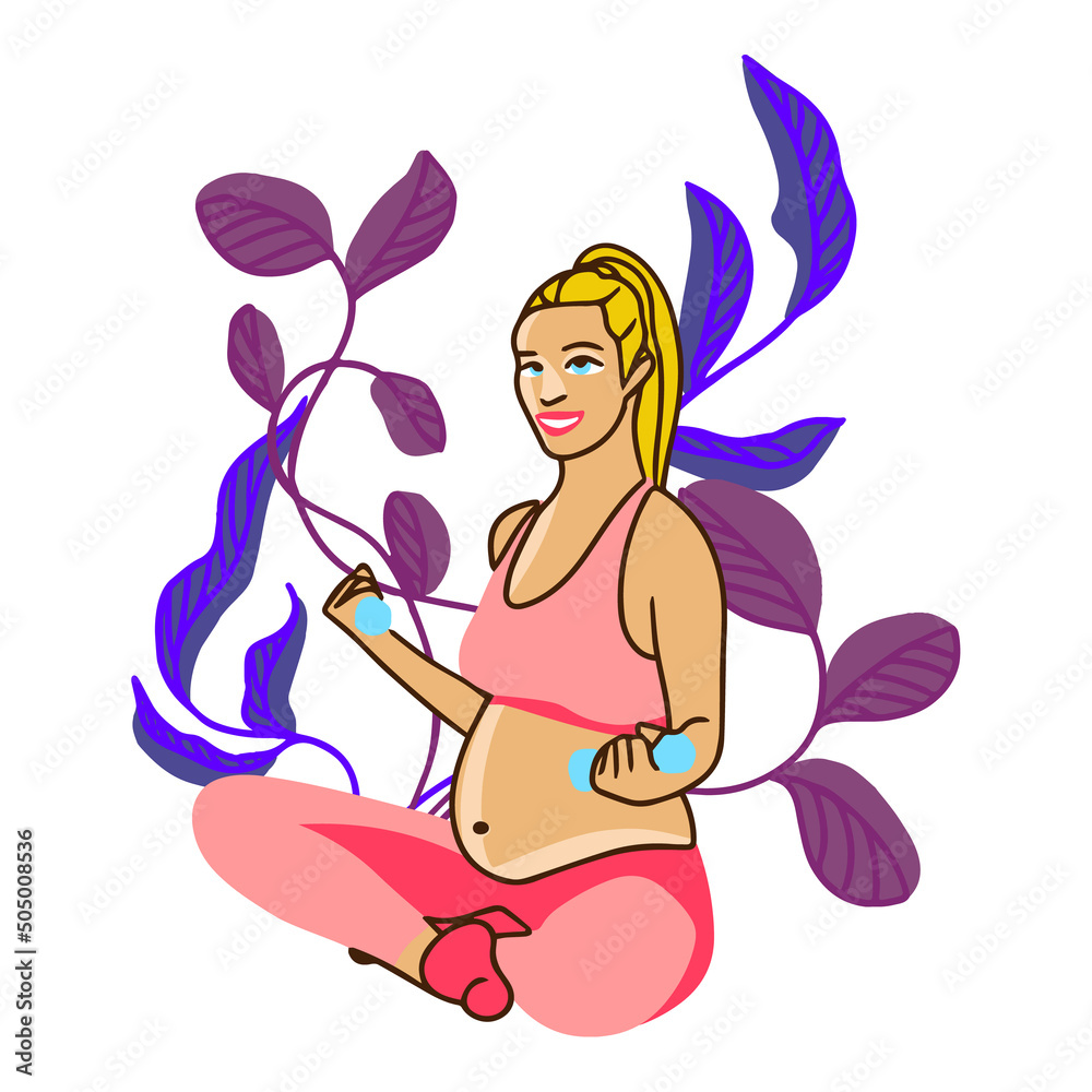 Gymnastics for pregnant women. Happy and healthy pregnancy concept
