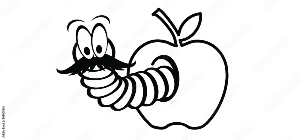 Cartoon happy worm with moustache or beard coming out of an apple. crawling worm. Vector crawl or creep earthworm. Worms, insect with cute face and big eyes, earth worm mascot. creeping insects. Cartoon happy worm with moustache or beard coming out of an apple. crawling worm. Vector crawl or creep earthworm. Worms, insect with cute face and big eyes, earth worm mascot. creeping insects.