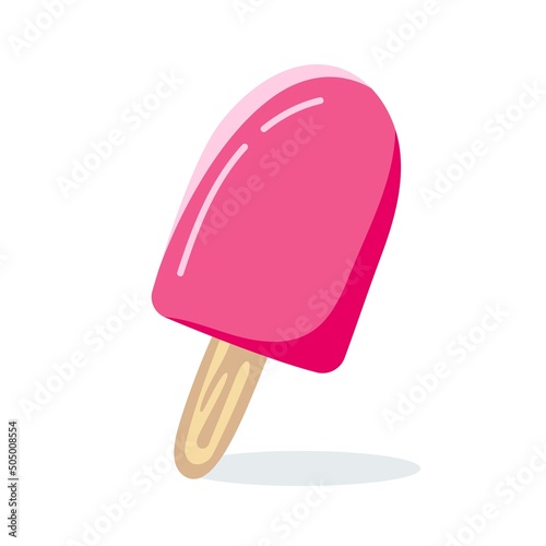 Popsicle pink ice cream on a stick Vector illustration isolated on a white background