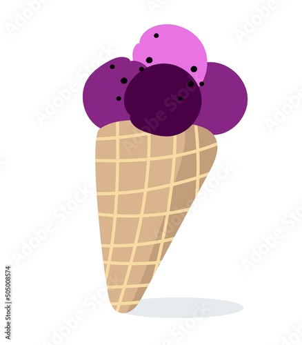 Ice cream cone purple Vector illustration isolated on a white background