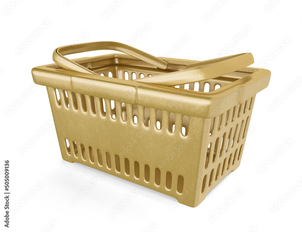 Supermarket basket gold 3d render realistic Supermarket basket gold 3d render realistic