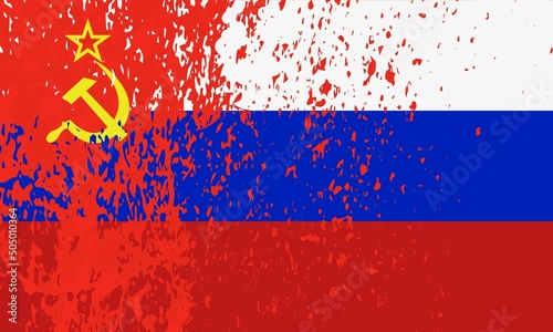 Flag of Russia spattered with blood in flat style for printing.Vector illustration.