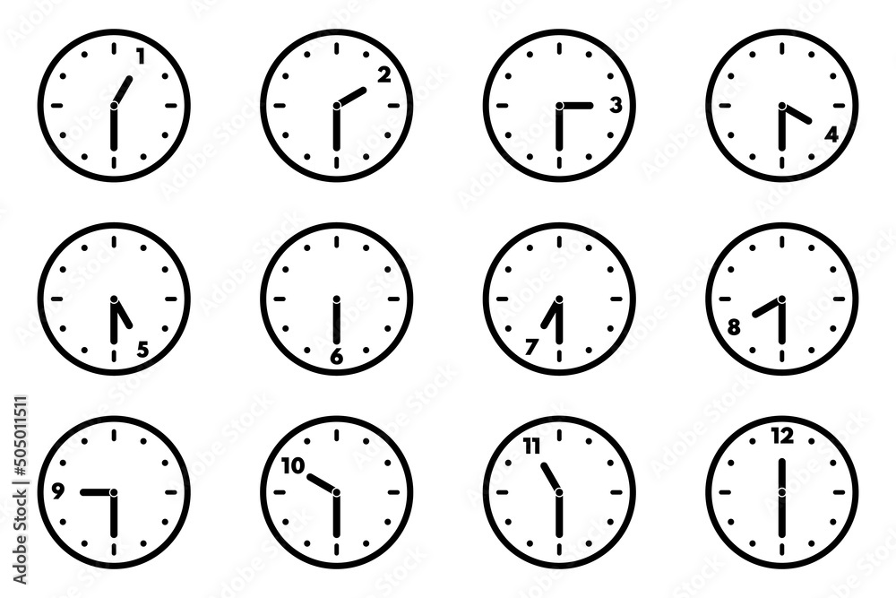 Set Of Analog Clock Icon For Every Hour And Half 12 Hour Clock Half set-of-analog-clock-icon-for-every-hour-and-half-12-hour-clock-half