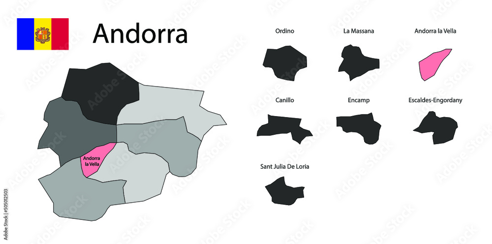 Map of Andorra with borders. Vector illustration. Map of Andorra with borders. Vector illustration.