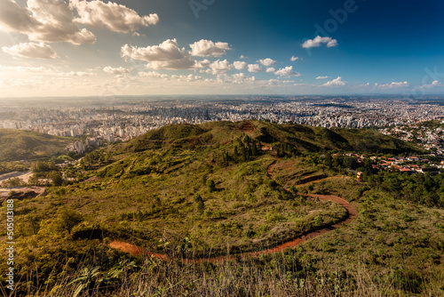 City of Belo Horizonte seen from the top of the Mangabeiras viewpoint during a beautiful sunny day. Capital of Minas Gerais, Brazil. photo