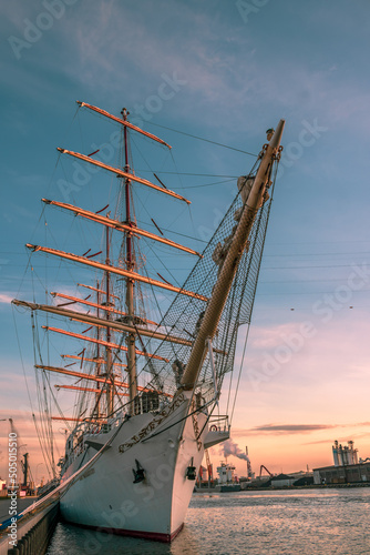 saling ship in the harbor