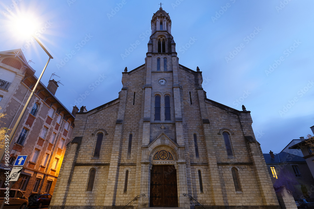 Night view of church Saint Charles in Biarritz, France