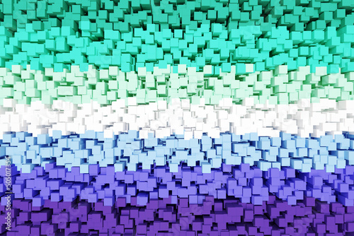 A wall formed by squares painted in the color of the Gay Men s pride flag