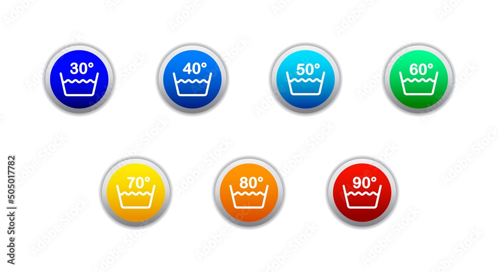 Colored labels with washing temperature on it. Flat vector illustration. Colored labels with washing temperature on it. Flat vector illustration.