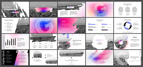 Creative presentation templates with editable design elements and infographics. Background for presentation. Vector Slide, flyer, report, marketing, advertising, annual report, banner.	