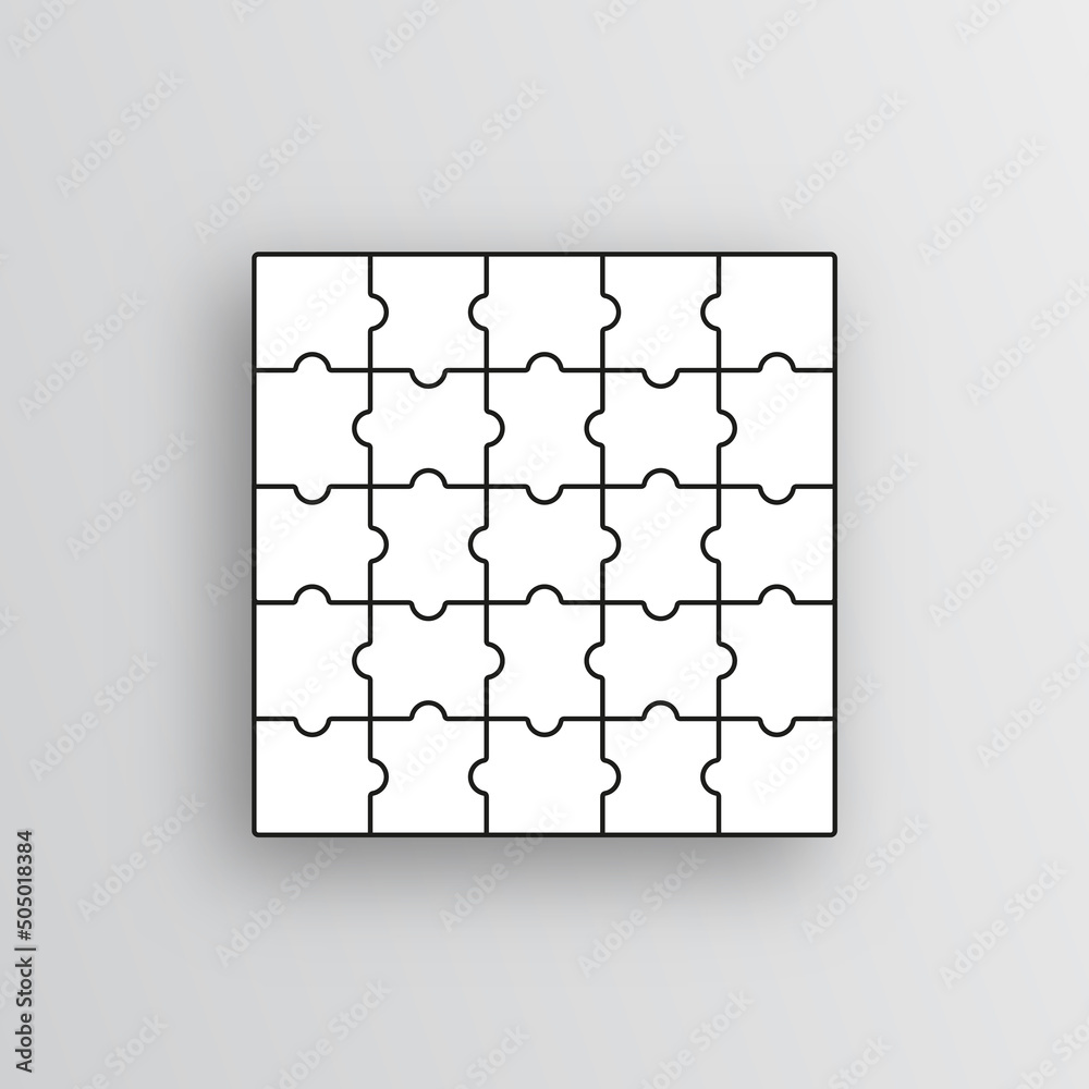 Jigsaw puzzle pieces grid. Mosaic silhouette with 20 details. Scheme of ...