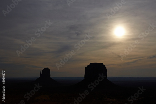 Monument Valley by night with the moon, Arizona, United States