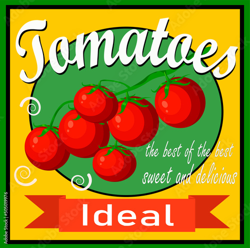 poster with tomatoes on a branch in retro style