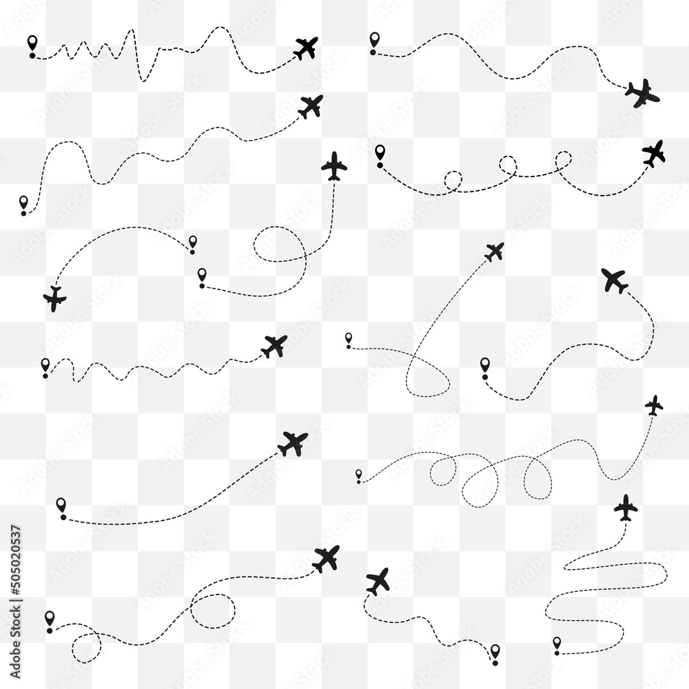Transparent Flight Route Airplane routes on transparent background. Romantic travel concept ...