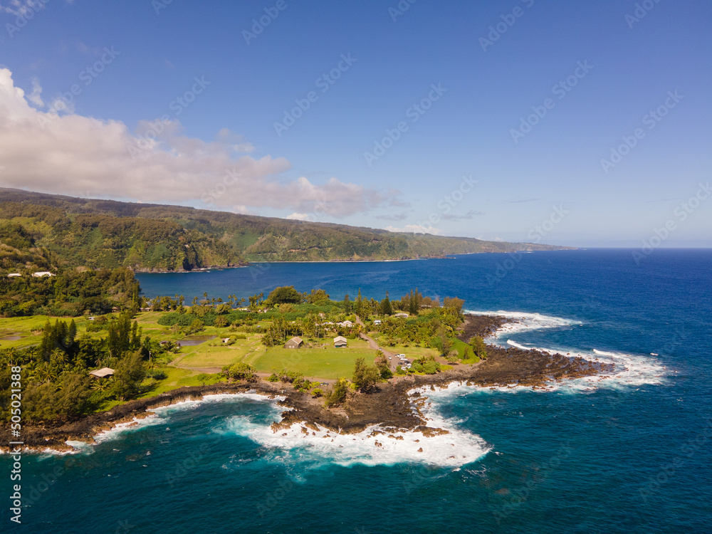 aerial view of tropical landscape and sea