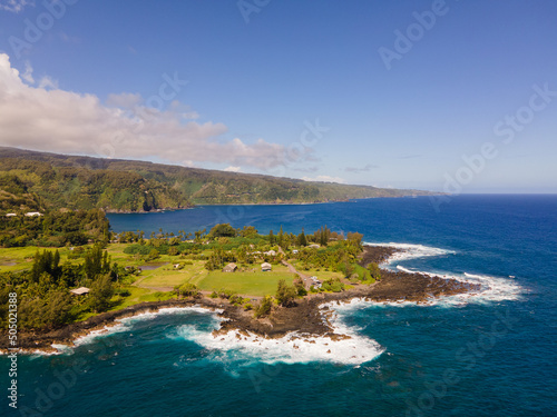 aerial view of tropical landscape and sea
