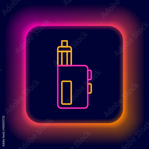 Glowing neon line Vape mod device icon isolated on black background. Vape smoking tool. Vaporizer Device. Colorful outline concept. Vector