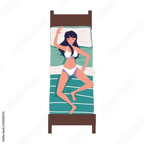 top view woman sleeping in underwear