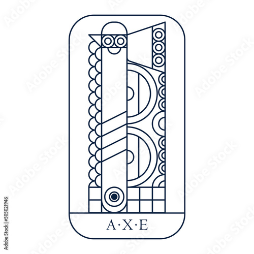 Northern fantasy battle line art emblem. Viking axe and shield and chain mail