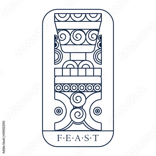 Viking goblet cup and table. Northern fantasy feast emblem