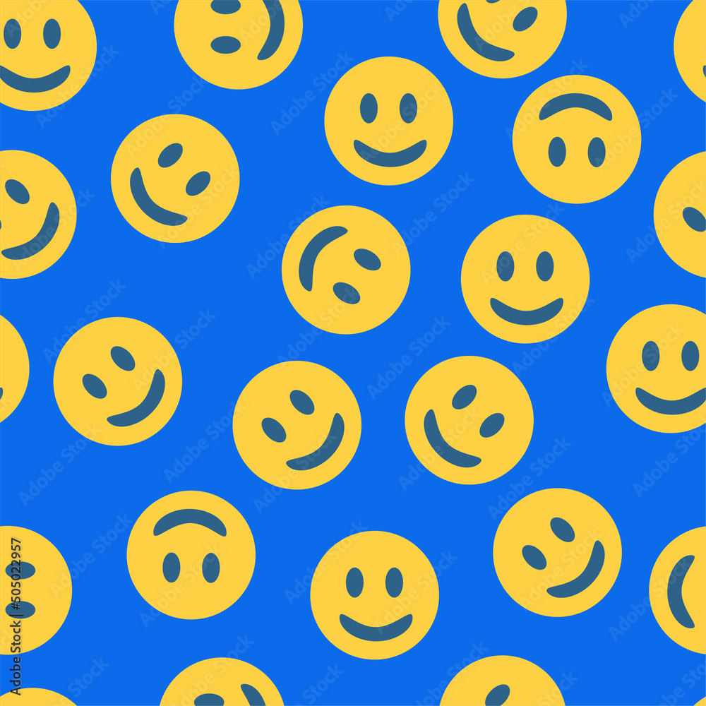 Obraz premium Retro yellow happy smile pattern on blue background.