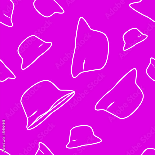 Vector illustration. Bright flying seamless pattern with simple contour panamas silhouettes. Purple endless background. Flat style. Background design for advertising and typographic products.