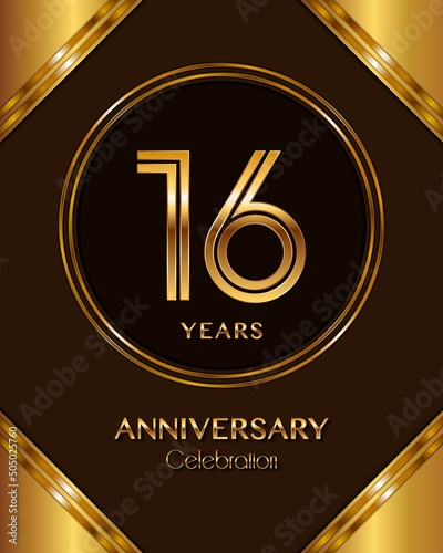 16 Years Anniversary logotype. Anniversary celebration template design for booklet, leaflet, magazine, brochure poster, banner, web, invitation or greeting card. Vector illustrations.