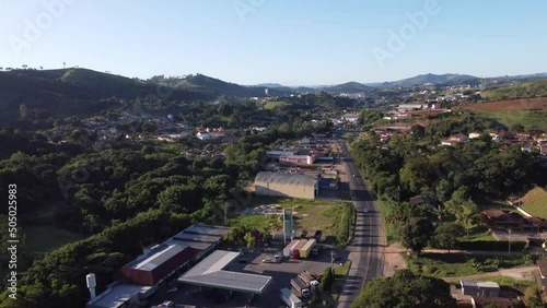 small city in the interior of São Paulo with beautiful mountains in the countryside - Socorro - farms, road - top drone view