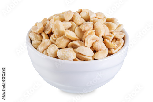 Raw dried fresh salt peanut nuts on a white isolated background