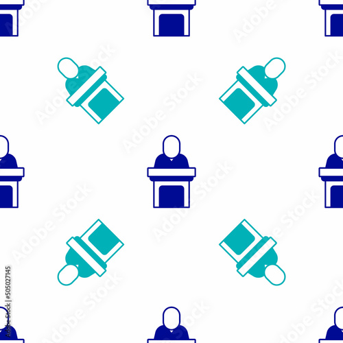 Blue Church pastor preaching icon isolated seamless pattern on white background. Vector