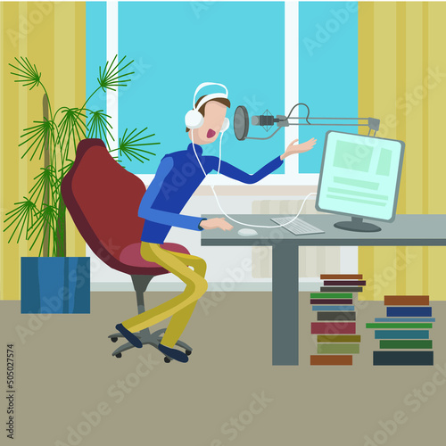 Computer work. Blogging, interview, audio recording, podcast, conversation, interesting debate.
