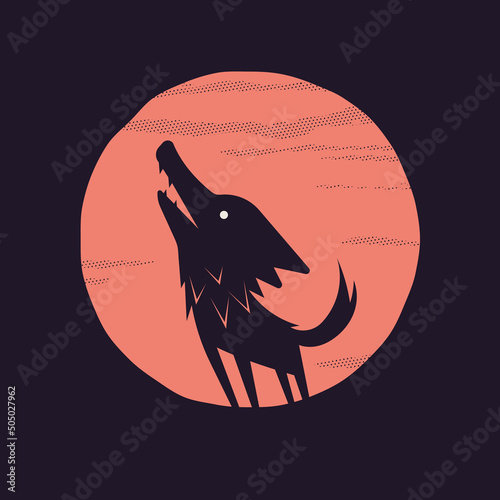 illustration of a black cartoon wolf howling at the moon