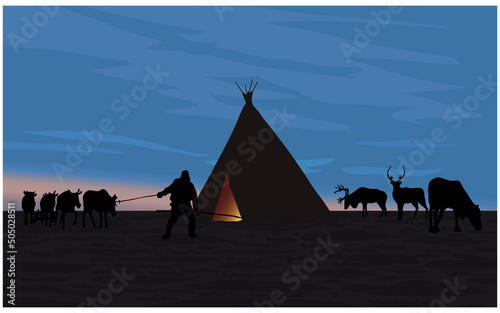 Camp of reindeer herders in the Siberian tundra.