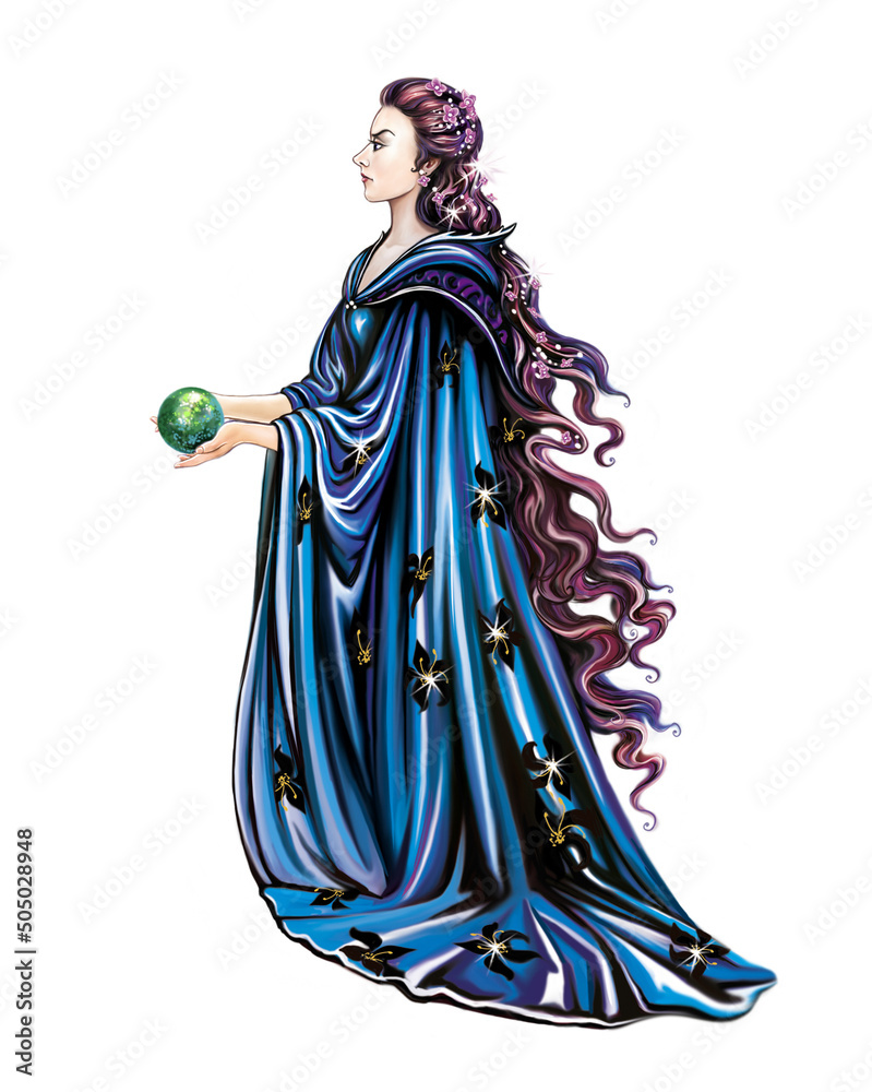 Beautiful witch with magic ball