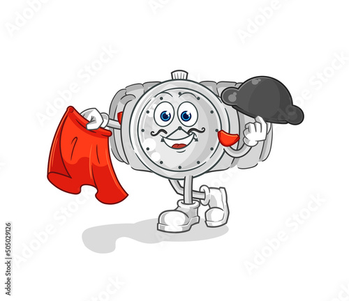 wristwatch matador with red cloth illustration. character vector