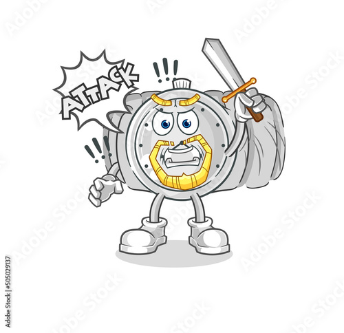 wristwatch knights attack with sword. cartoon mascot vector