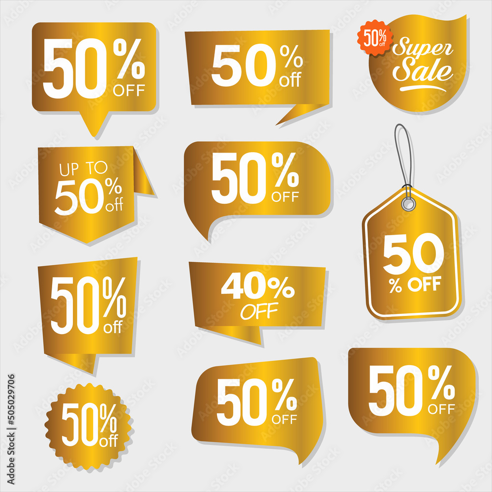 Collection of golden badges and labels retro super sale style 