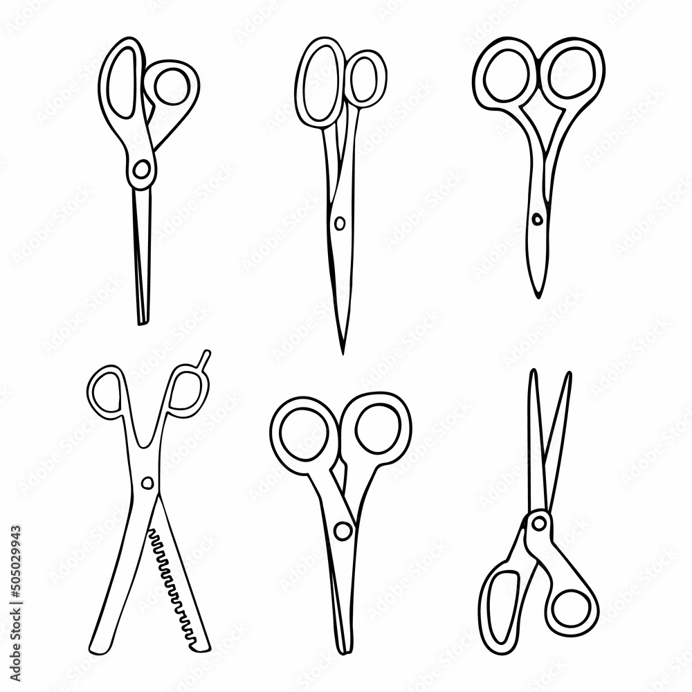 Scissors doodle icons collection in vector. Scissors hand drawn set in ...